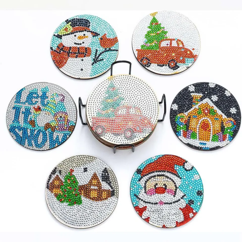 Figured'Art Kerstmis Diamond Painting Onderzetters 6x 10x10cm kurk