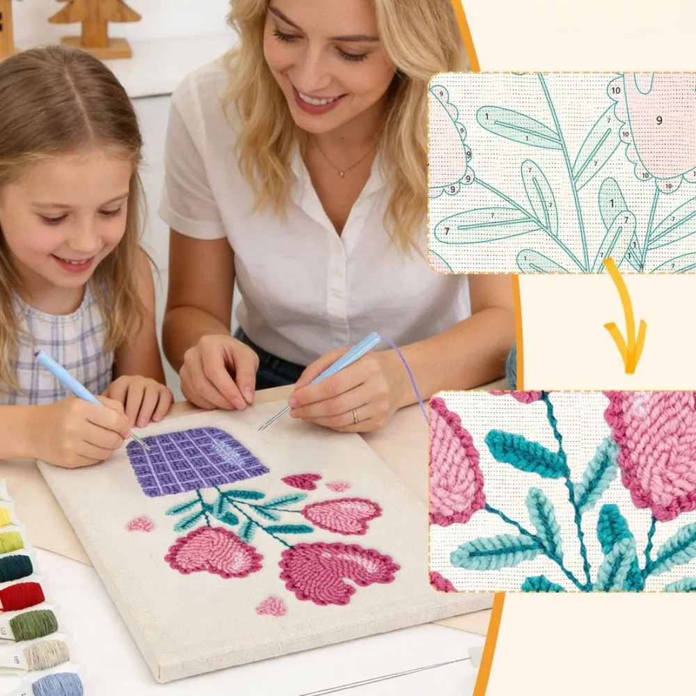 Figured'Art Hartelijke Bloemen punch needle pakket 20x30 cm katoen