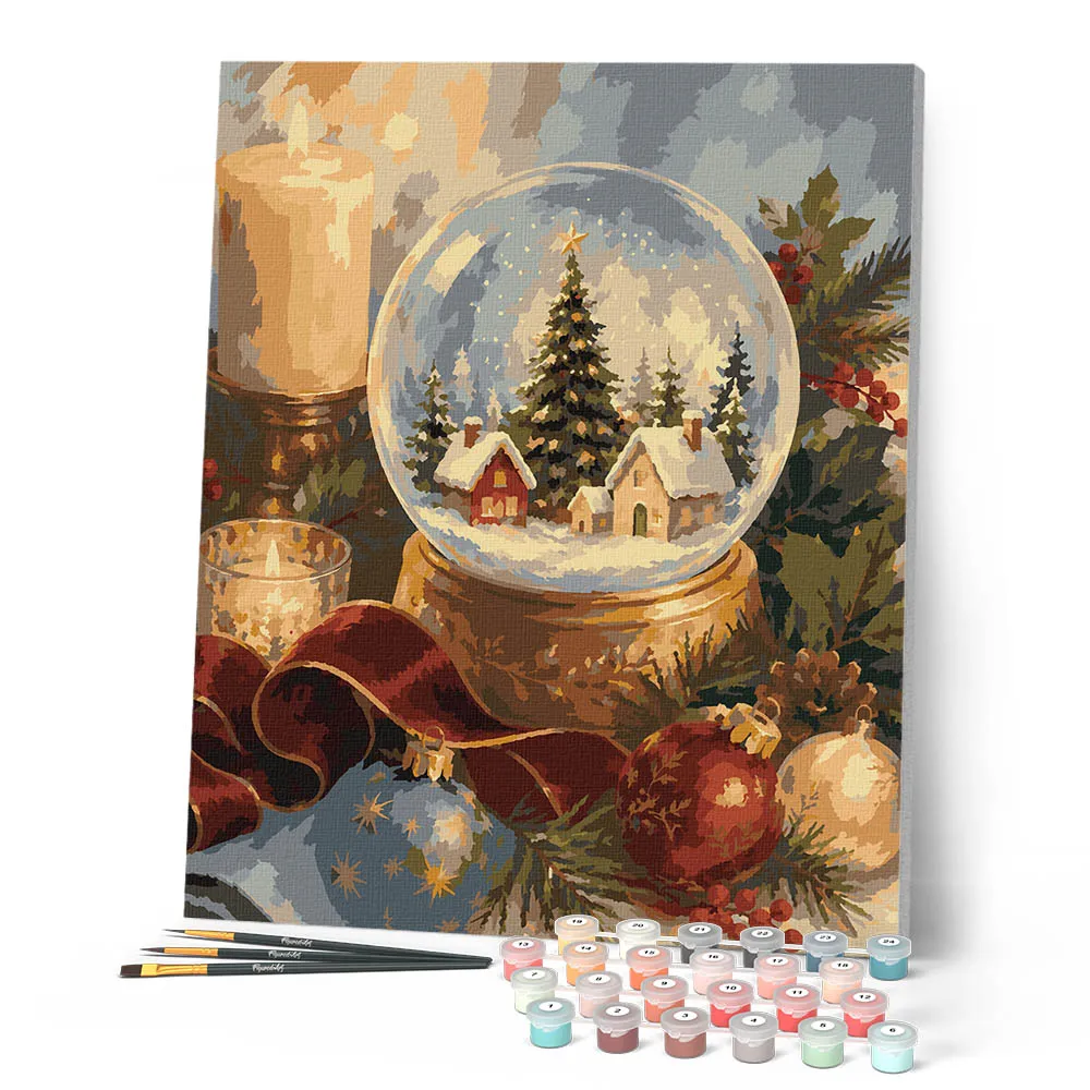 Figured'Art Kerstsneeuwbol schilderen op nummer 40x50 cm winter