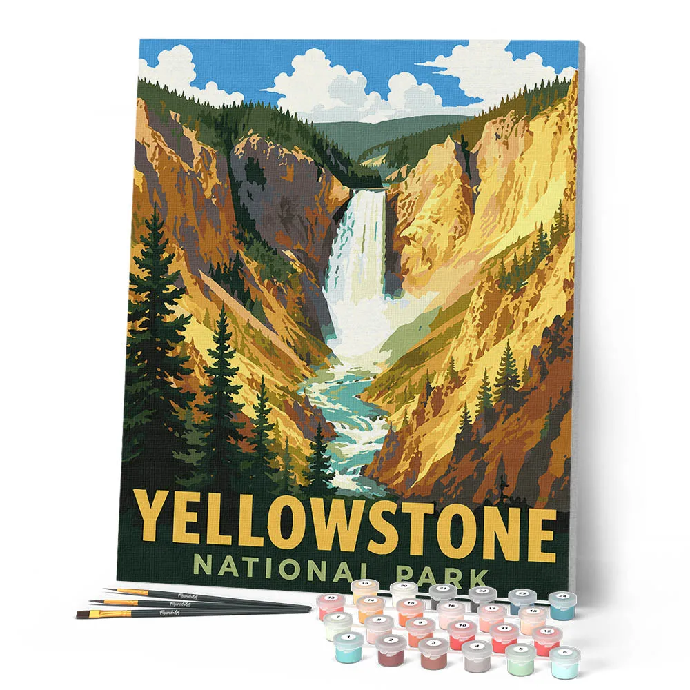Figured'Art Yellowstone Lower Falls schilderen op nummer landschap