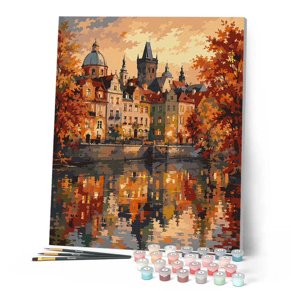 Figured'Art Praag Herfstige weerspiegelingen schilderen op nummer 40x50 cm