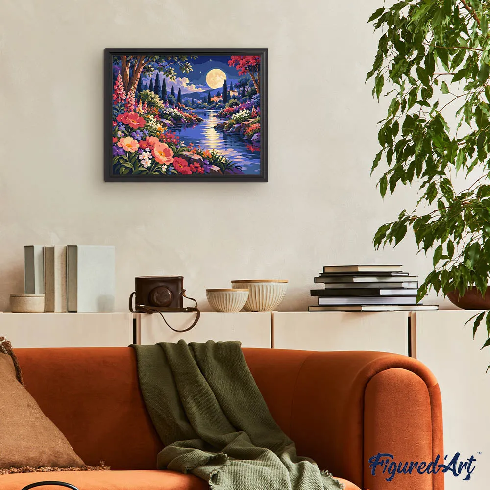 Figured'Art Maanverlichte Tuin canvas schilderen op nummer 40x50 cm meer