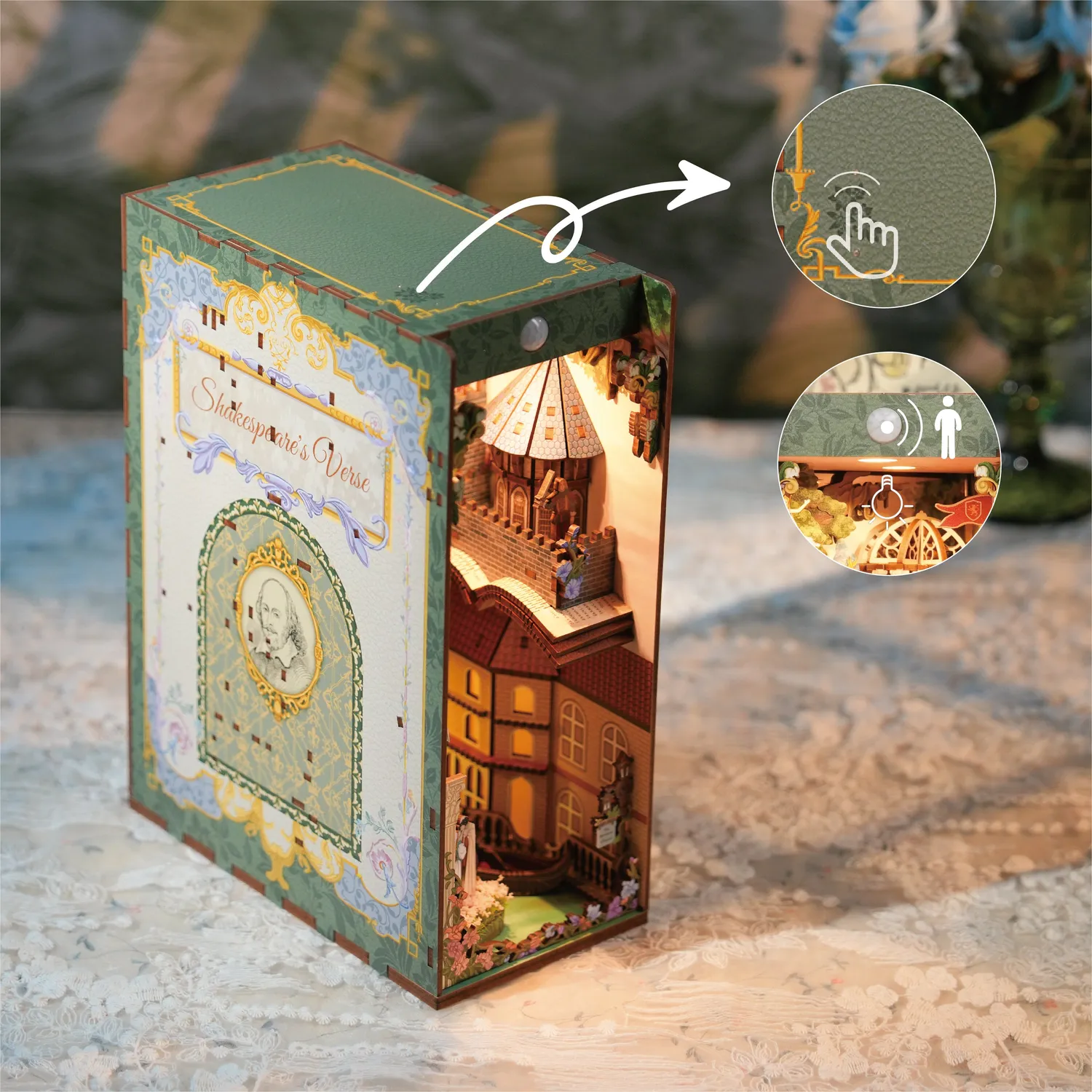Figured'Art Shakespeare's Vers book nook 24,5 cm verlicht