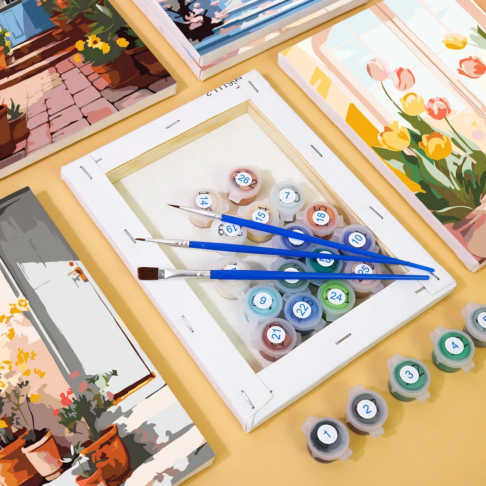 Figured'Art Mini Europese Architectuur en Bloemen schilderen op nummer 6 stuks