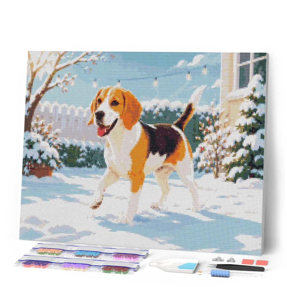 Figured'Art Beagle in de Sneeuw diamond painting 40x50cm vierkant