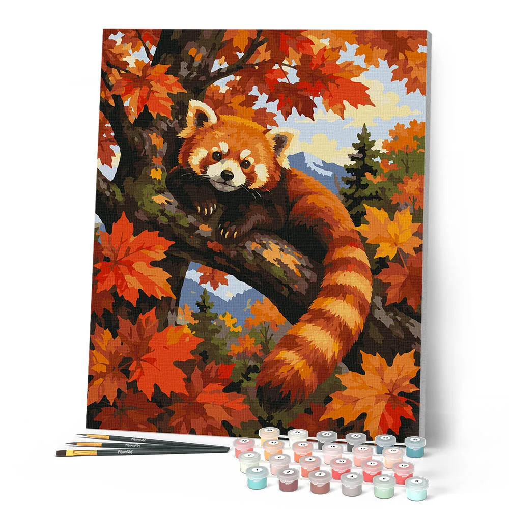 Figured'Art Rode Panda in een Esdoorn schilderen op nummer 40x50 cm