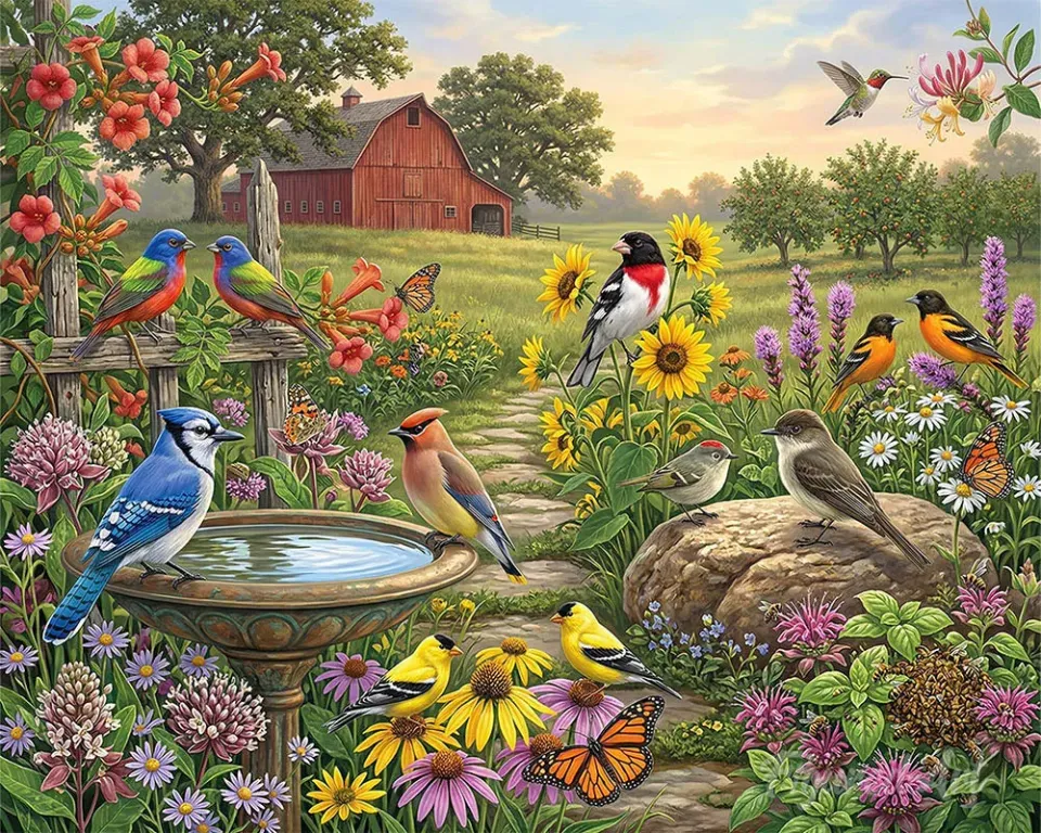 Figured'Art Tuin van zangvogels schilderen op nummer 40x50 cm vogels