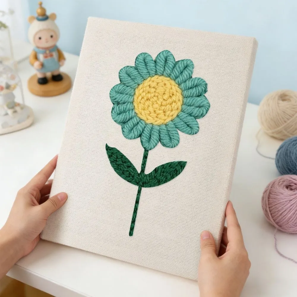 Figured'Art Blauwe Lucht Bloem punch needle pakket 20x30cm frame