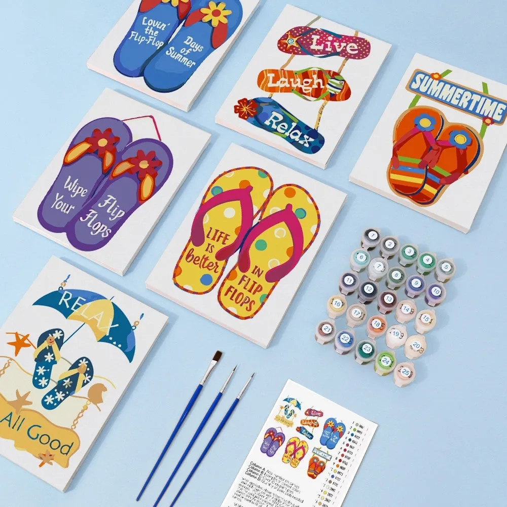 Figured'Art Zomerse Slippers Borden mini schilderen op nummer 15x20 6st