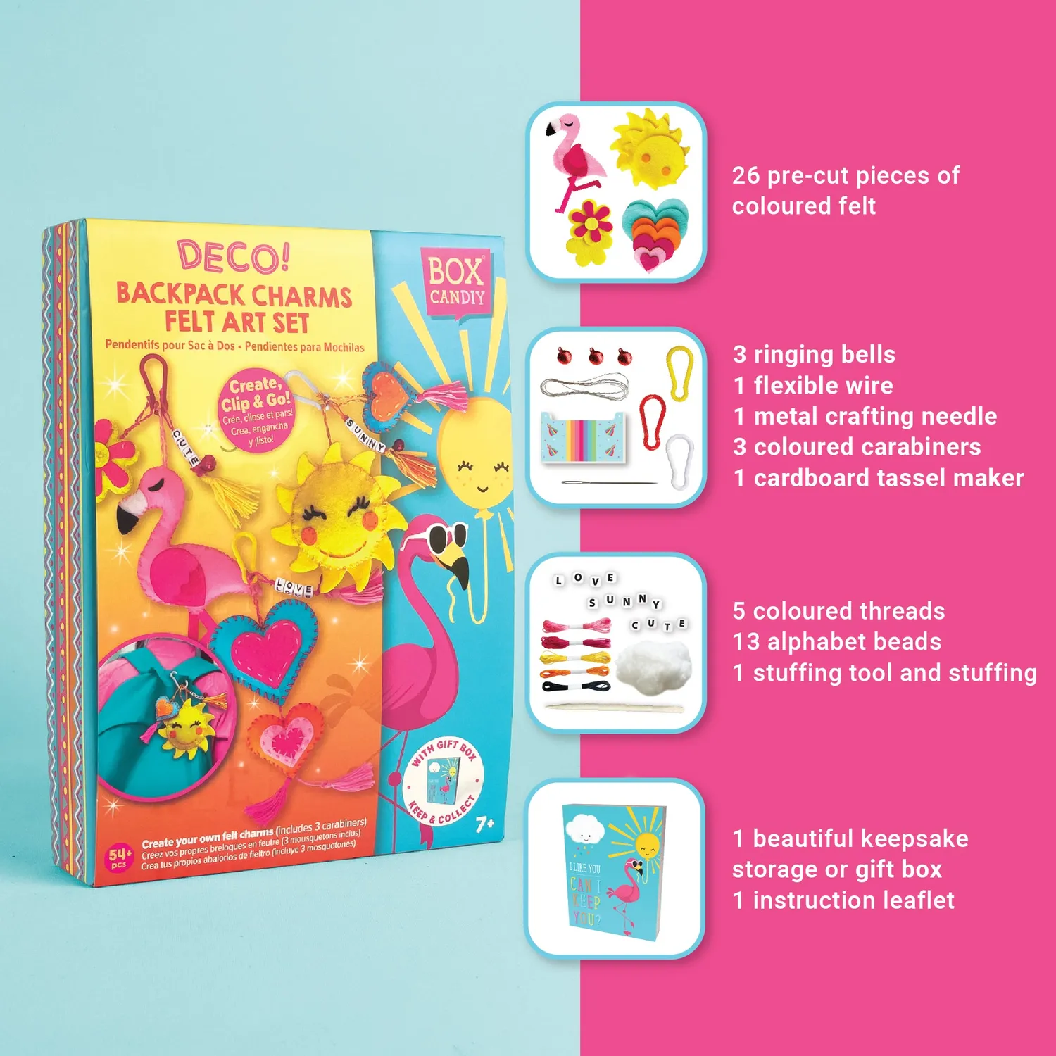 Box Candiy Totally Deco Backpack Charms knutselset vilt 3 stuks
