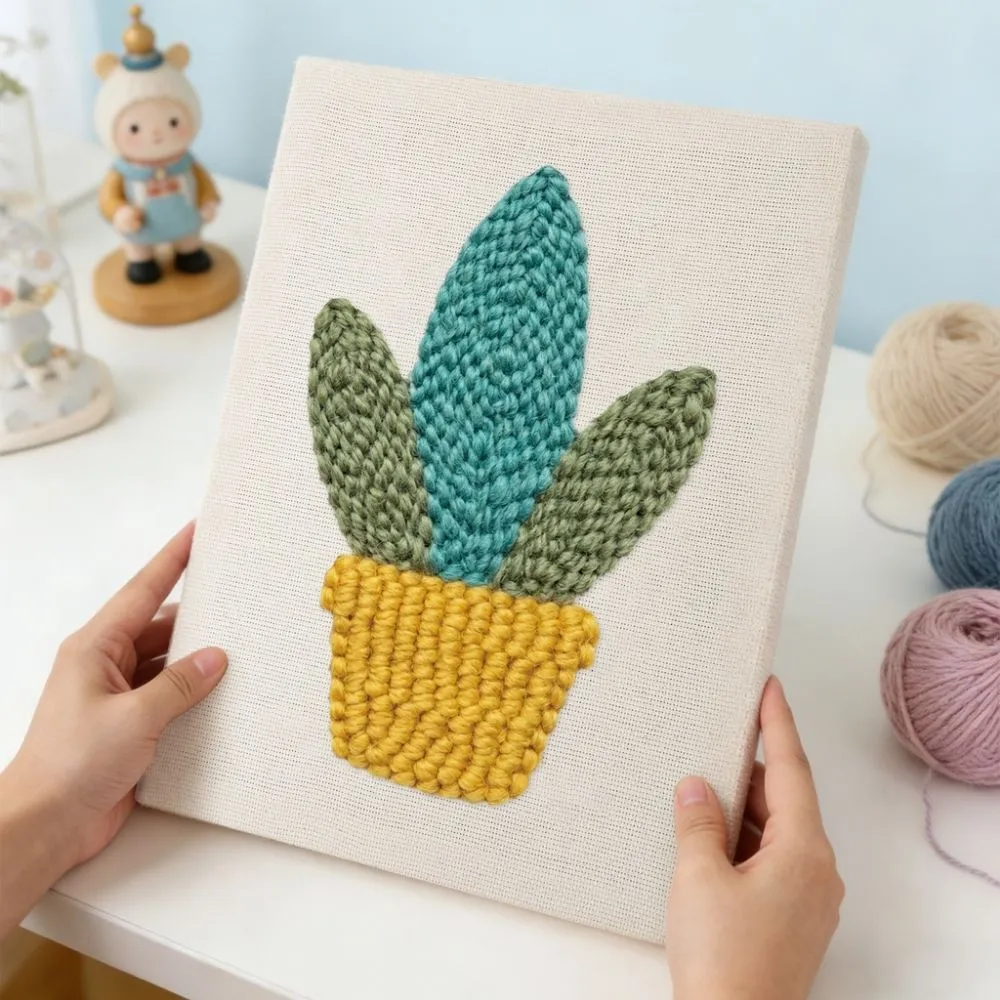 Figured'Art Gouden Vetplant punch needle pakket met frame 20x30cm