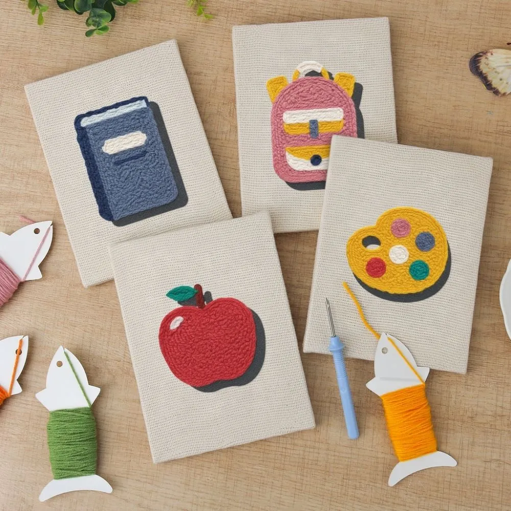 Figured'Art Punch Needle Set Terug naar School 1 kit 4 stuks met frames