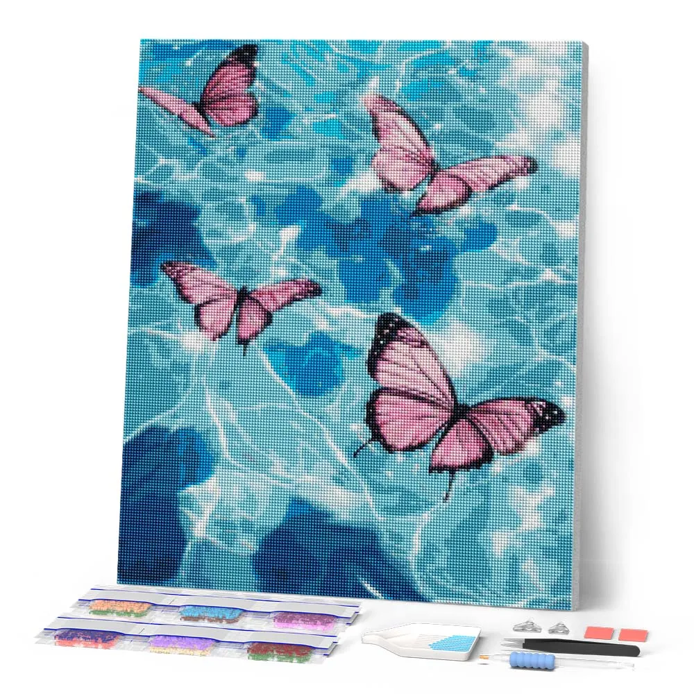 Figured'Art Roze vlinders op het water diamond painting 40x50 cm