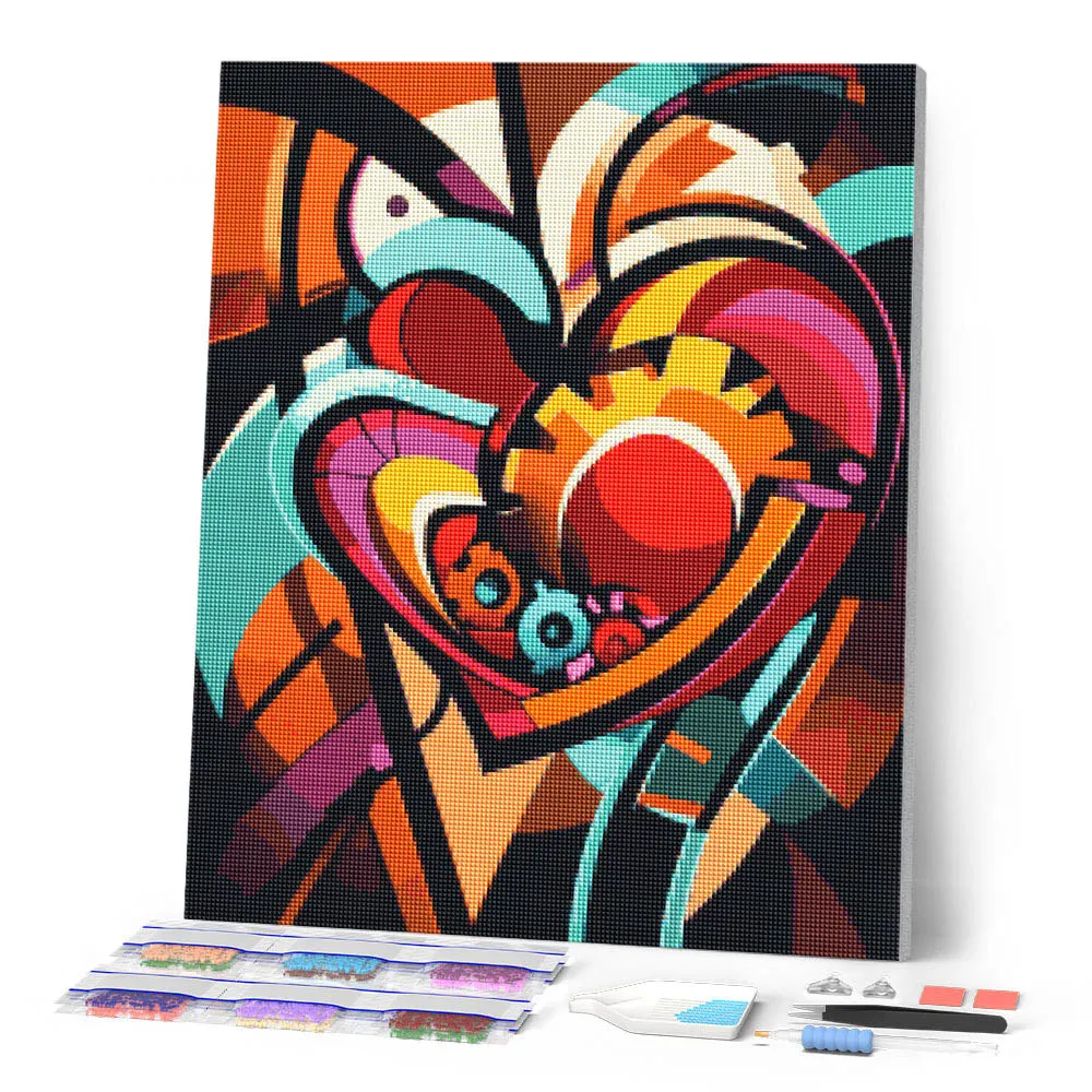 Figured'Art Gedurfd Abstract Hart Tandwielen diamond painting 40x50 cm vierkant