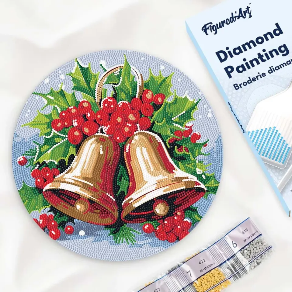 Figured'Art Kerstklokken diamond painting houten schijf 30 cm