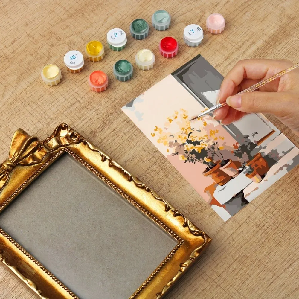 Figured'Art Mini Binnenplaats in Bloei schilderen op nummer 16,5x11cm lijst