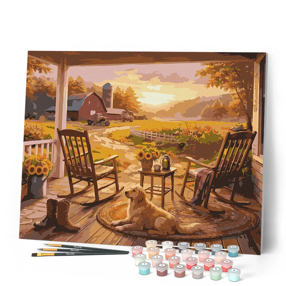 Figured'Art Rustige landveranda schilderen op nummer 40x50 cm gemiddeld