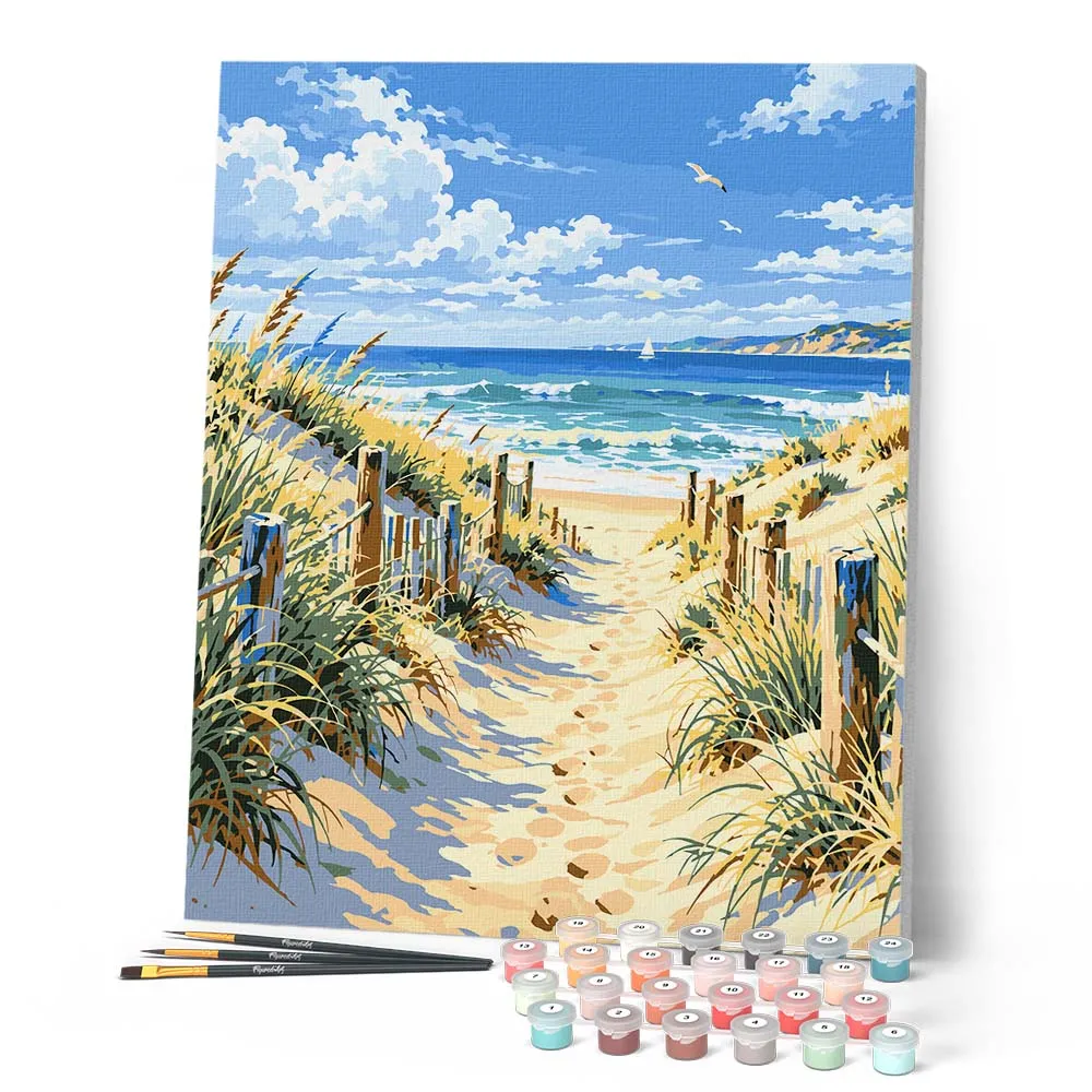 Figured'Art Zandpad naar het Strand schilderen op nummer 40x50 cm zee