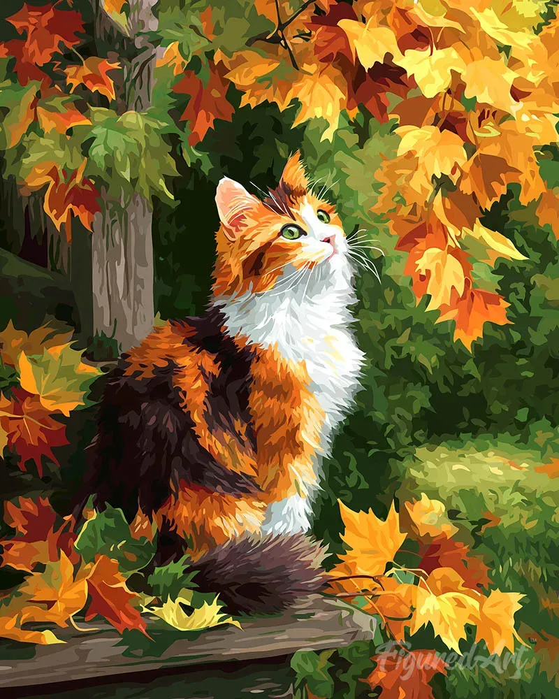 Figured'Art Lapjeskat in de herfst diamond painting 20x25cm vierkant