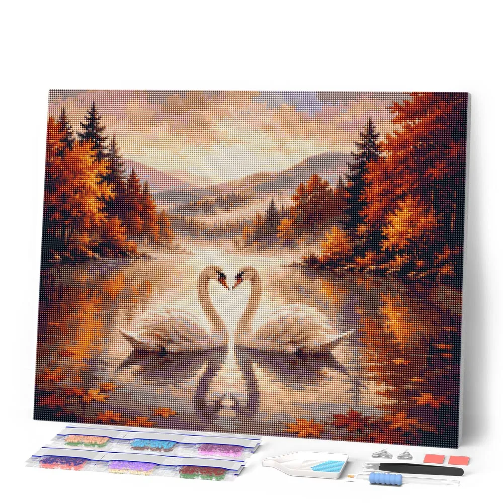 Figured'Art Zwanen Mistige Meer Diamond Painting 40x50 cm