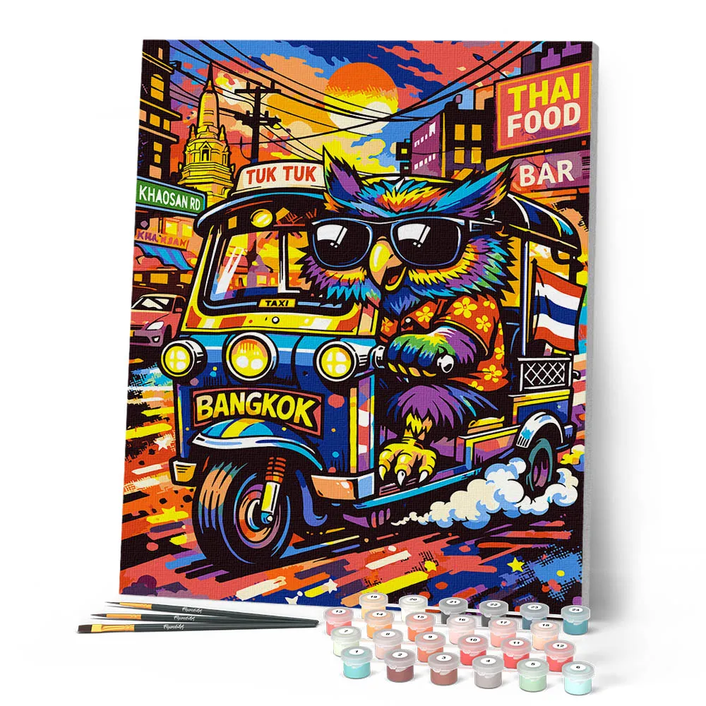 Figured'Art Tuk-tuk van Bangkok schilderen op nummer 40x50 uilen