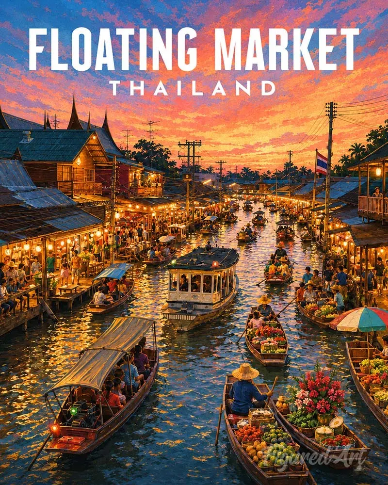 Figured'Art Schilderen op Nummer Reisposter Drijvende markt 40x50