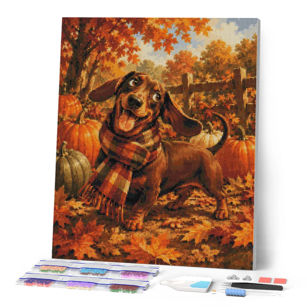 Figured'Art Tekkel met Tartansjaal Diamond Painting 40x50cm