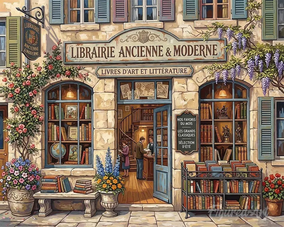 Figured'Art Tijdloze Boekhandel diamond painting 40x50cm sfeervol