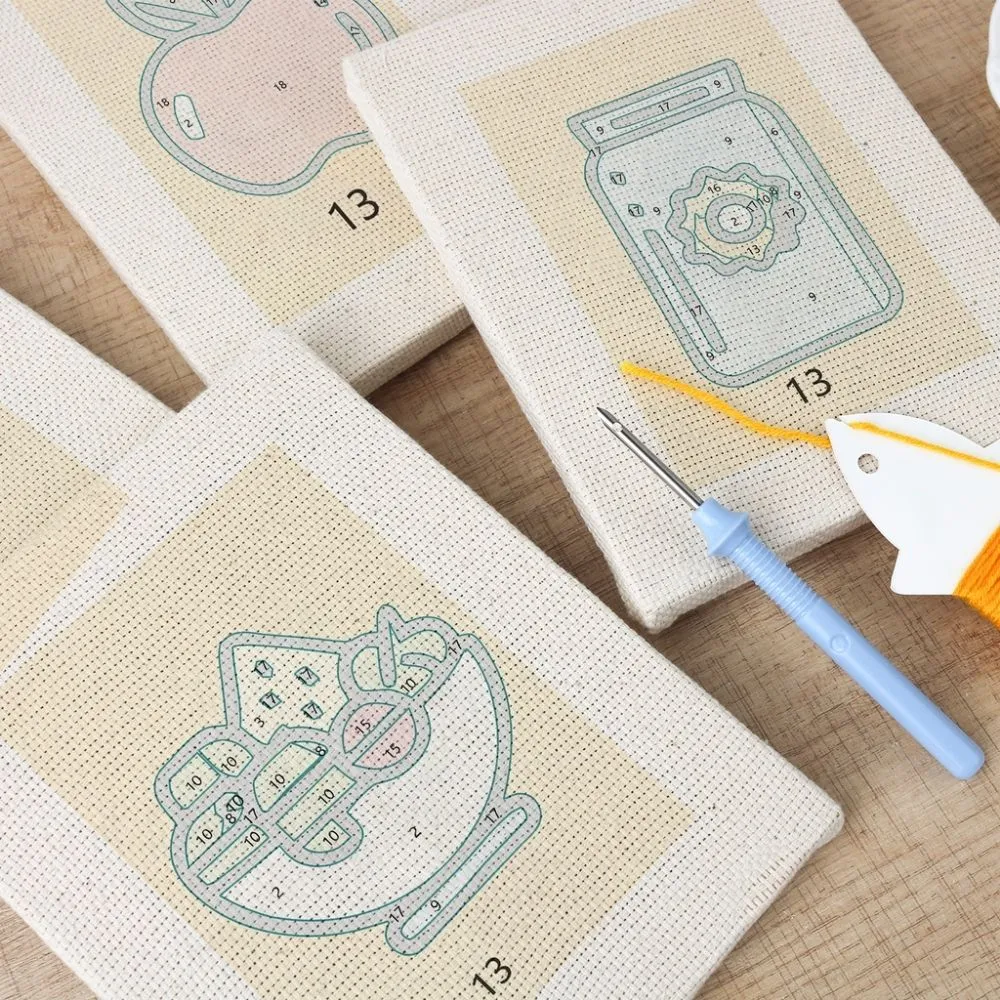 Figured'Art Lunchpauze punch needle set 4 stuks met frame keuken 15x20 cm