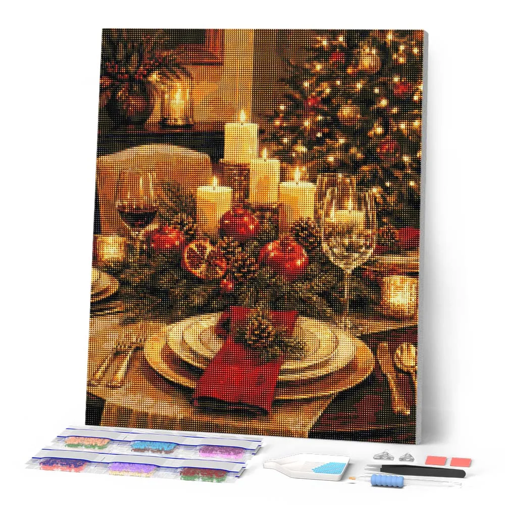 Figured'Art Elegante kersttafel diamond painting 40x50cm rond winter