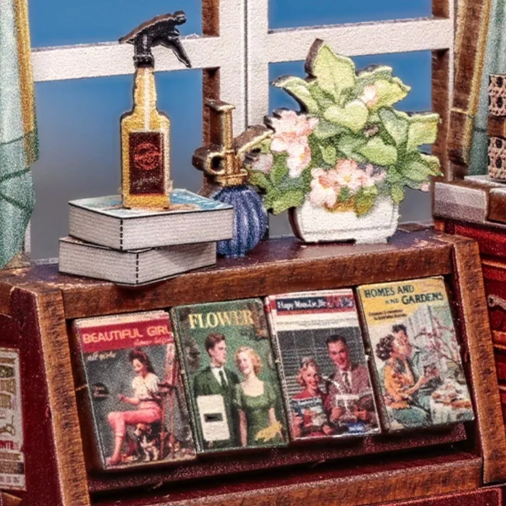 Figured'Art Johns Kapsalon miniatuurhuisje met LED-verlichting