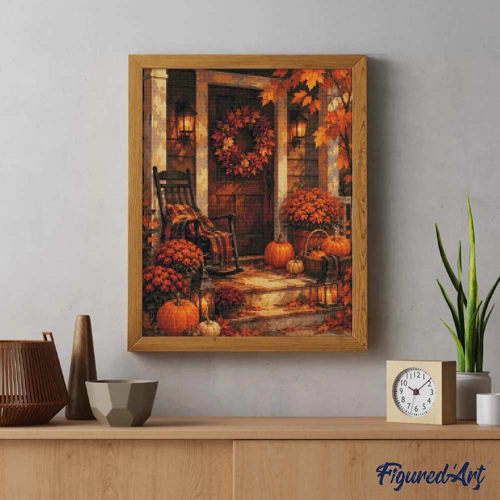 Figured'Art Gezellige Herfstveranda diamond painting 40x50cm rond