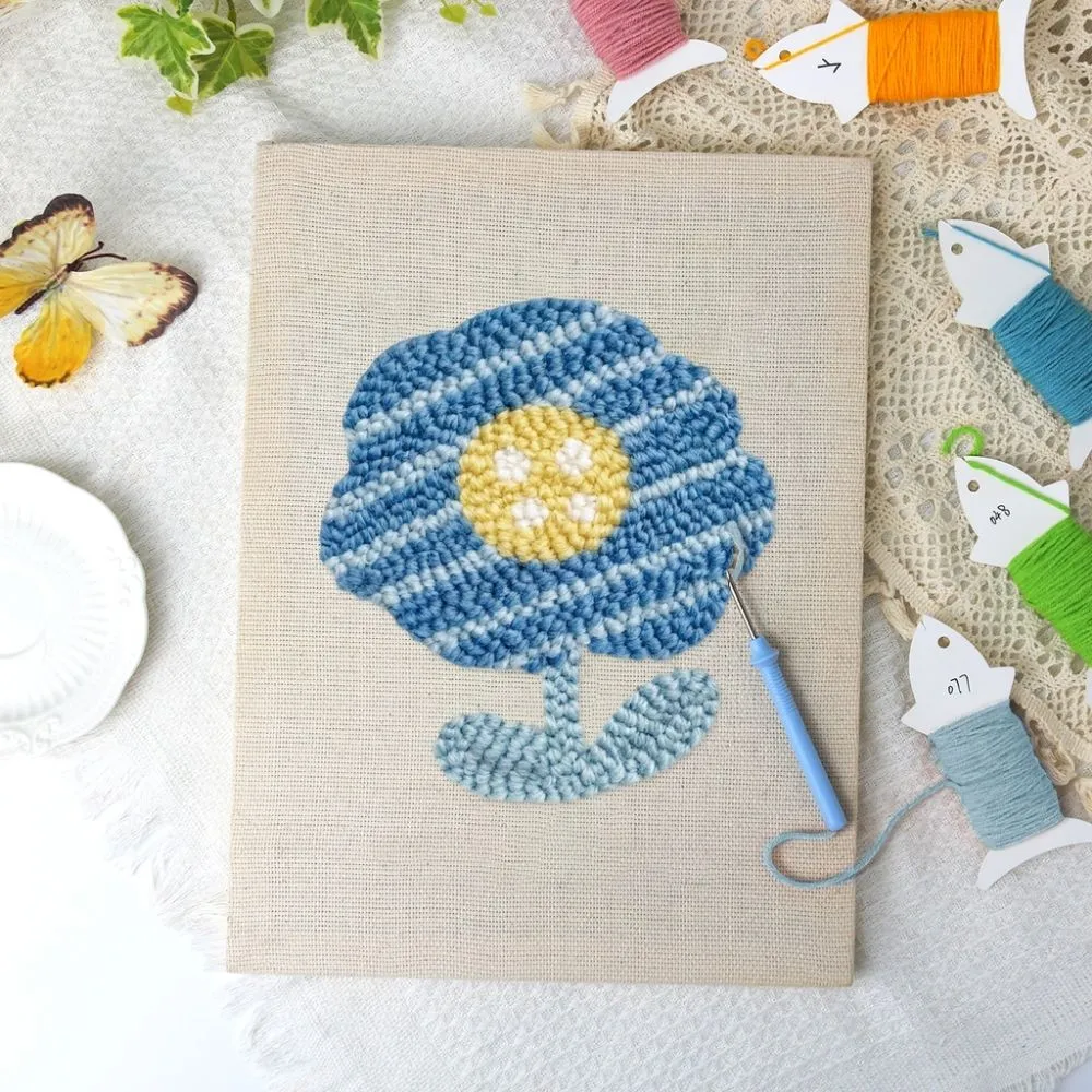 Figured'Art Punch Needle Blauwe Bloem pakket 20x30cm katoen