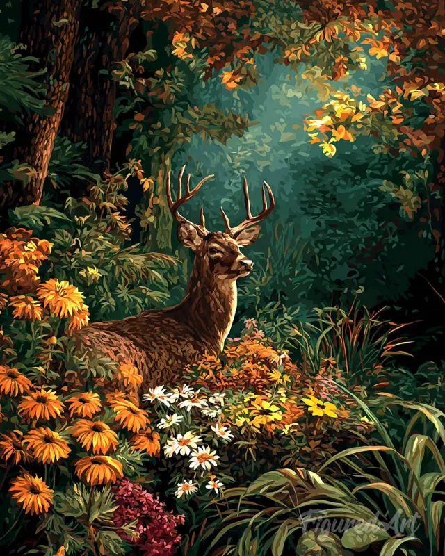 Figured'Art Diamond Painting Hert tussen herfstbloemen 40x50cm