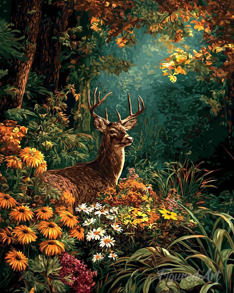Figured'Art Diamond Painting Hert tussen herfstbloemen 40x50cm