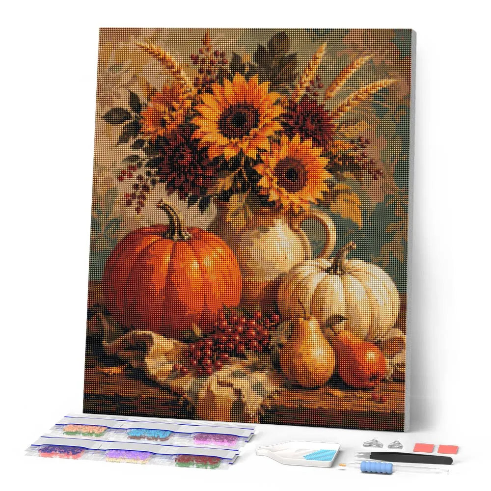Figured'Art Stilleven Pompoen Zonnebloem diamond painting 40x50 cm