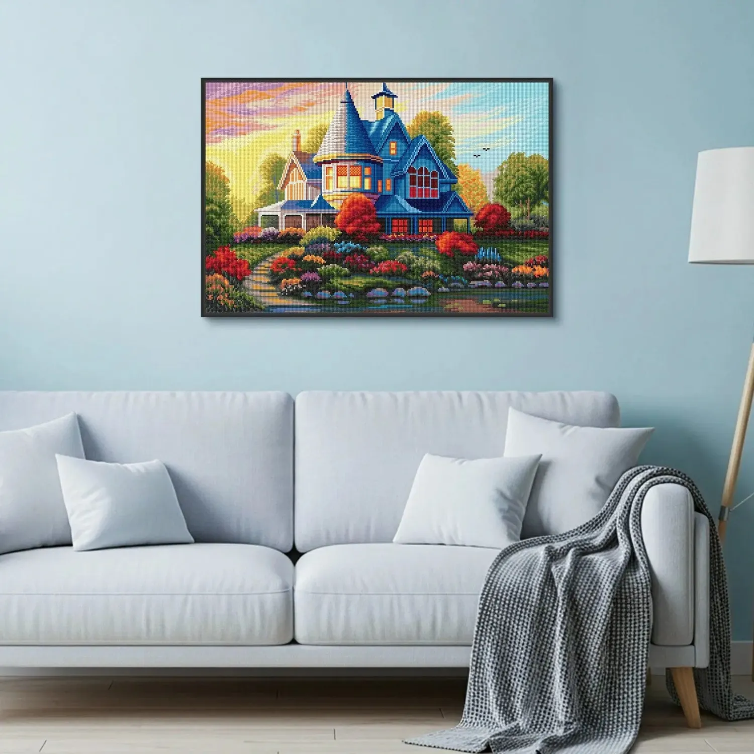 ARTDOT Evening Glow Idyllische Huizen diamond painting vierkant 67x46cm