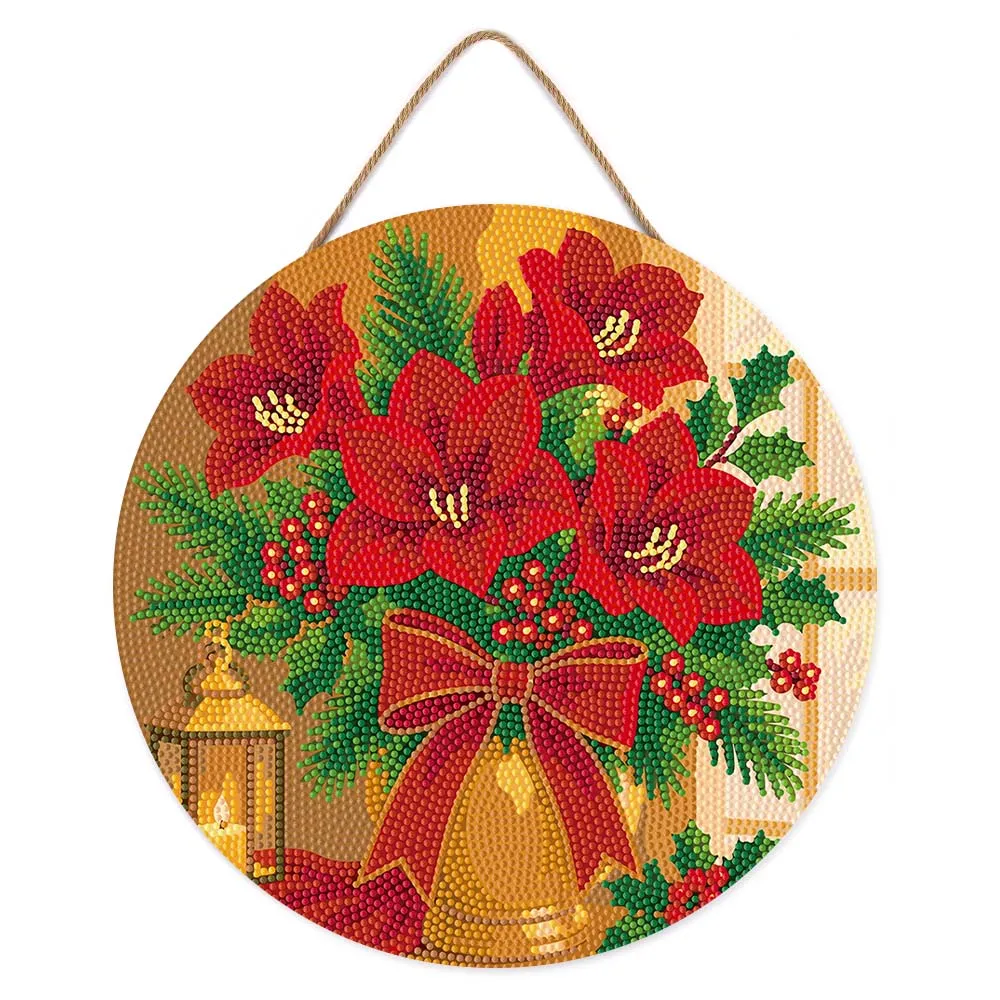 Figured'Art Kerststerren diamond painting hout 30 cm rond
