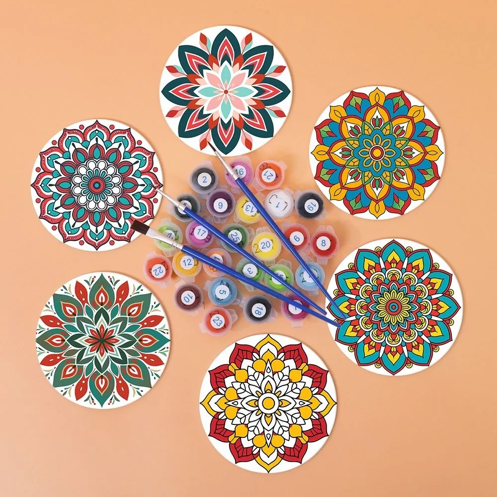 Figured'Art Gekleurde Mandala schilderen op nummer onderzetters 6x
