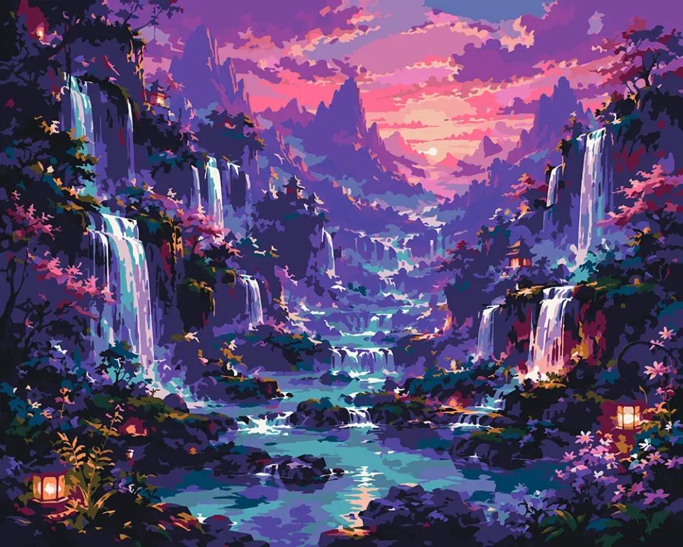 Figured'Art Mystiek Waterval Dal schilderen op nummer 40x50 cm gevorderd