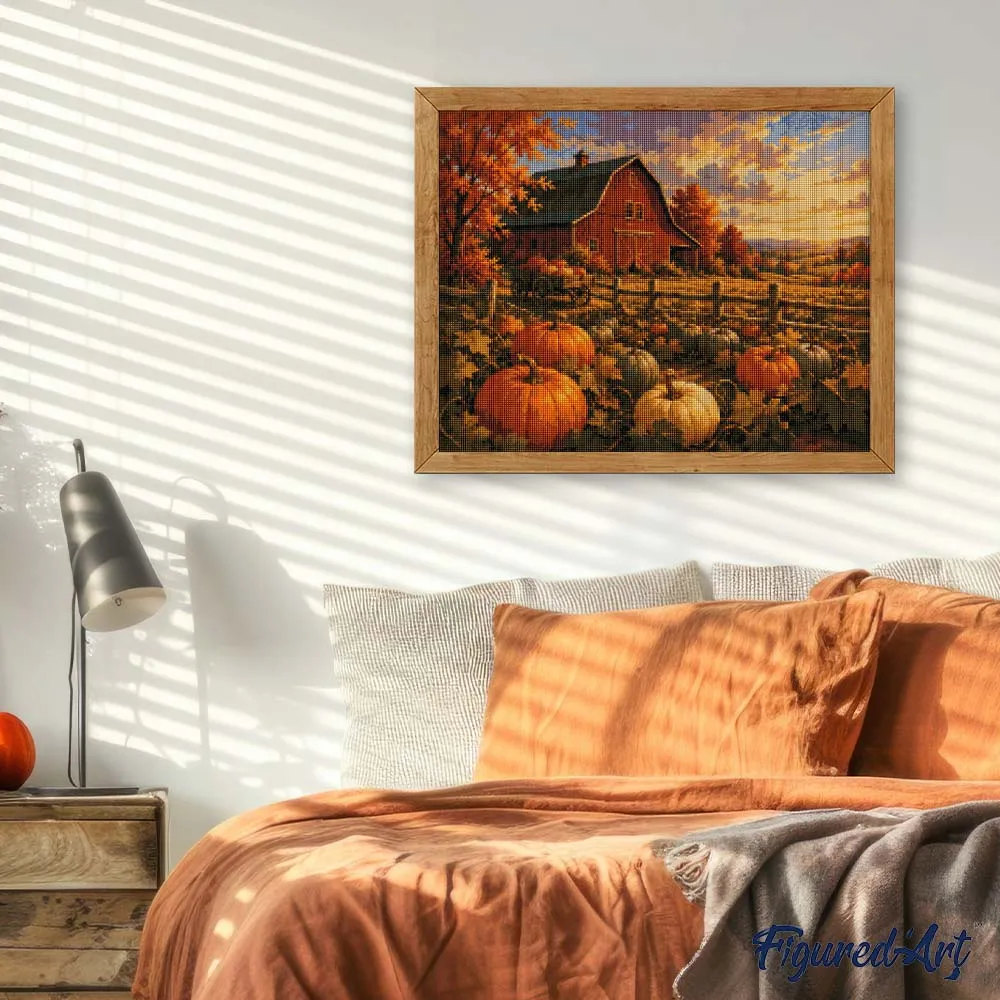 Figured'Art Pompoenenveld diamond painting herfst vierkant rond