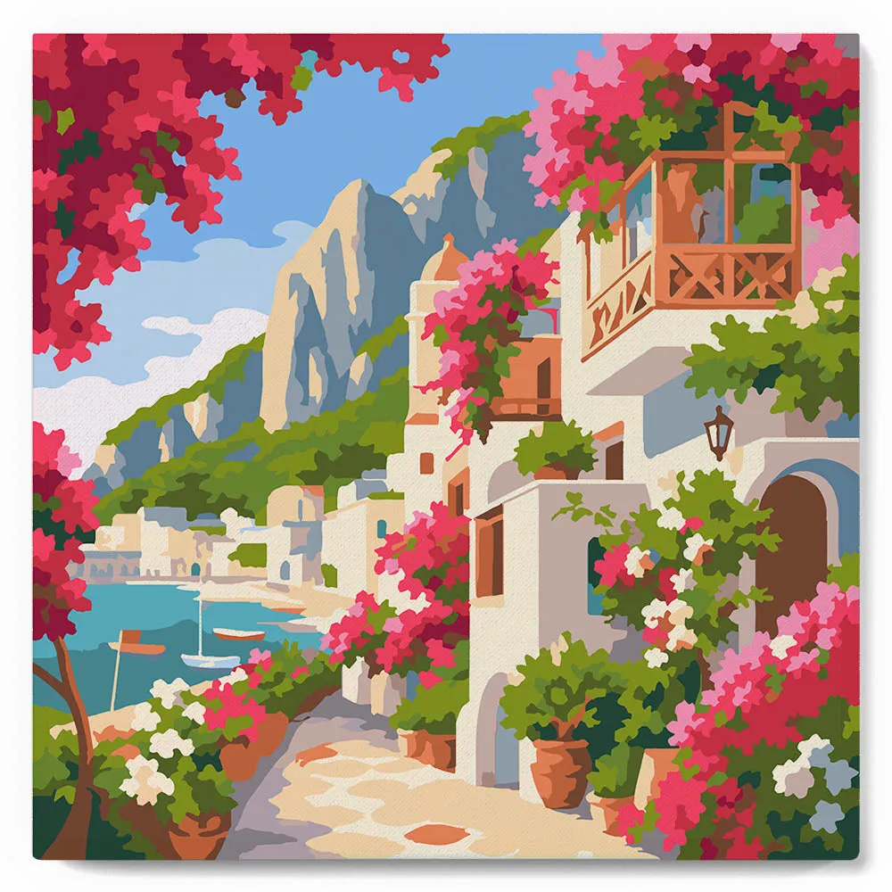 Figured'Art Bloemenlaan van Capri mini schilderen op nummer 20x20 cm frame Italië