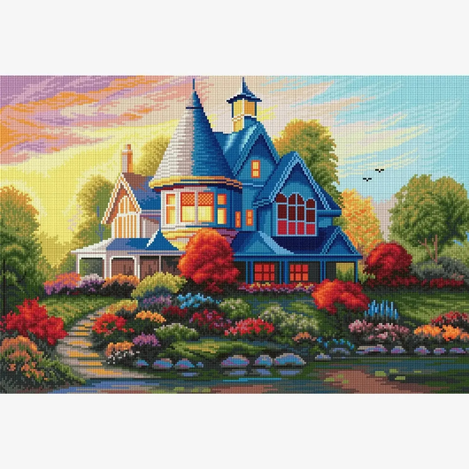 ARTDOT Evening Glow Idyllische Huizen diamond painting vierkant 67x46cm