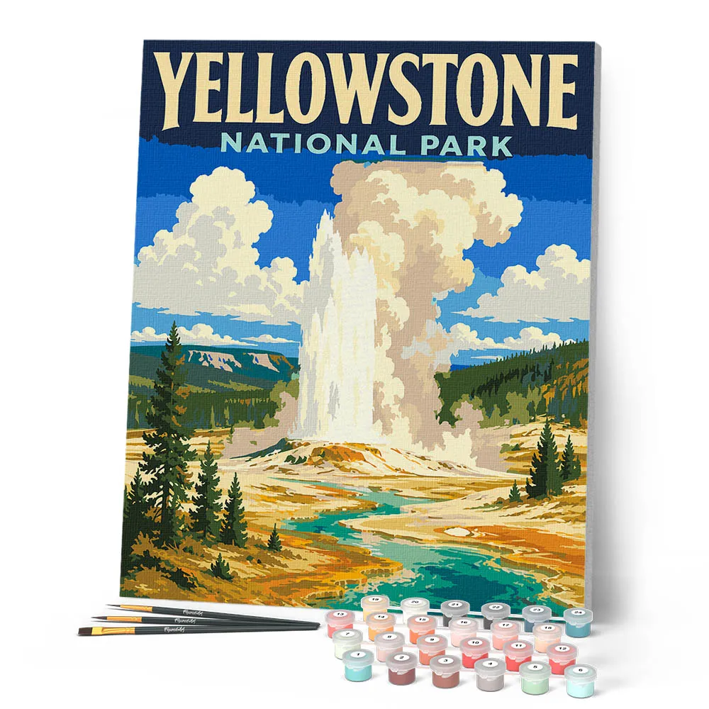 Figured'Art Yellowstone Old Faithful schilderen op nummer 40x50 poster