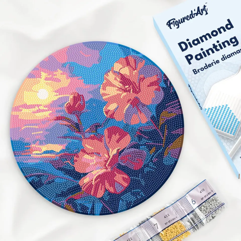 Figured'Art Hibiscus zonsondergang diamond painting hout 30 cm