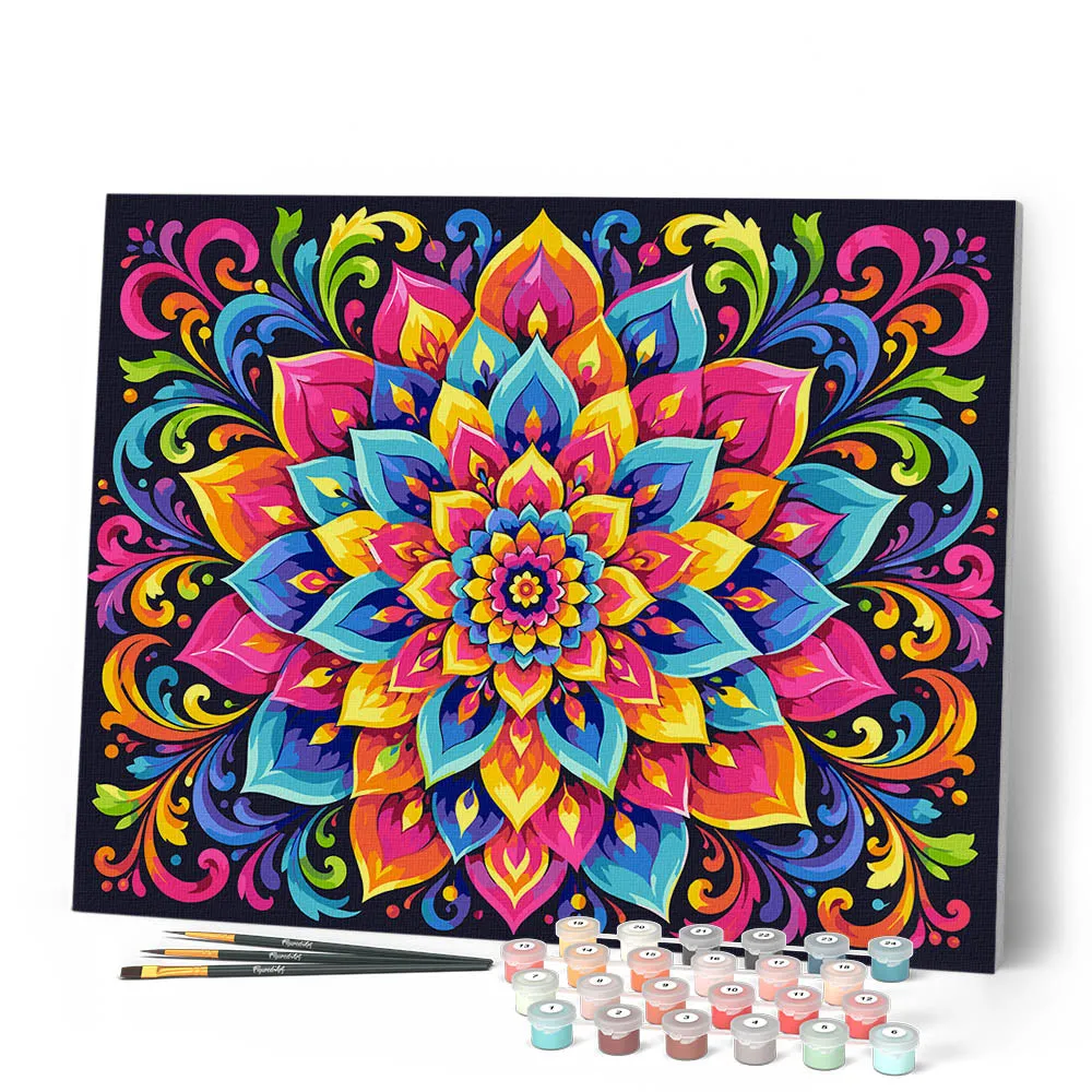 Figured'Art Regenboog Mandala schilderen op nummers gemiddeld