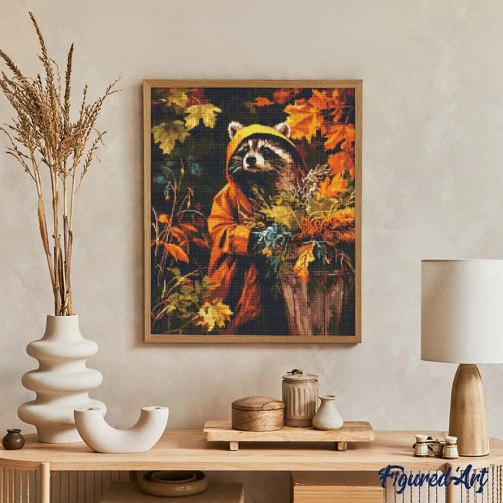 Figured'Art Wasbeer in regenjas diamond painting 40x50 cm dieren