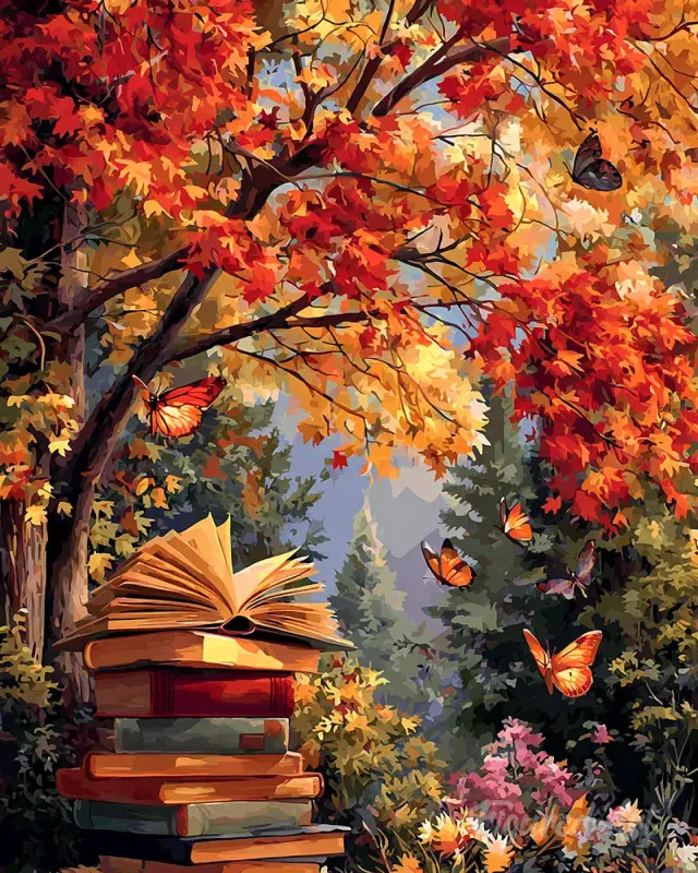 Figured'Art Lezen met vlinders diamond painting 40x50 cm herfst