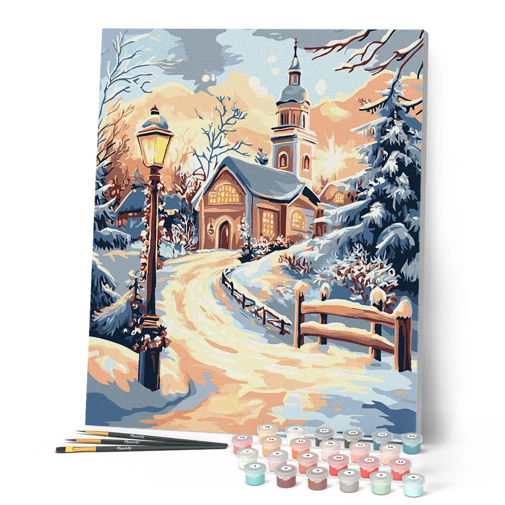Figured'Art Pad naar de Kapel schilderen op nummer winter 40x50cm