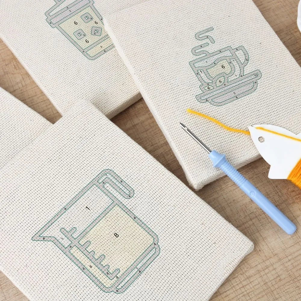 Figured'Art Koffie en Thee Tijd punch needle set 4 stuks met frame